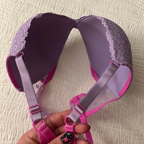 Victorias Secret Padded No-Wire Bra Womans 36DD Strappy Adjustable Lace Purple - Picture 6 of 11